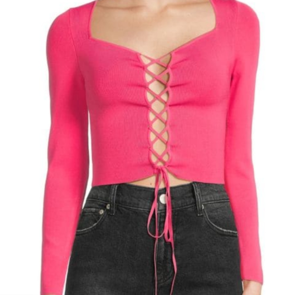 Alice & Olivia HILARIA LACE FRONT PINK TOP....Size Small